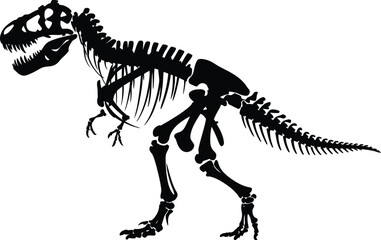 Skeleton, black and white dinosaur fossil silhouette representing prehistoric anatomy paleontology museum education and ancient species research. © Eva Elrod