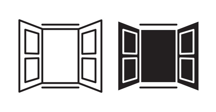 opened window icons in fill and stroke style on white background
