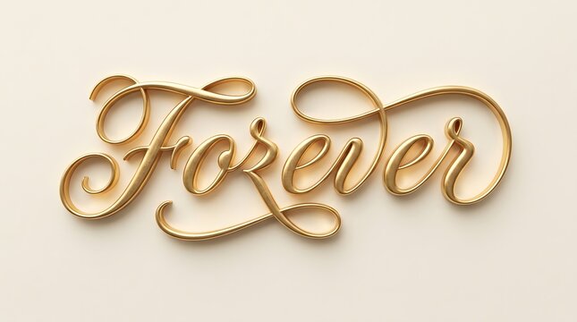 Elegant golden word forever in decorative script on a neutral background representing enduring love and commitment