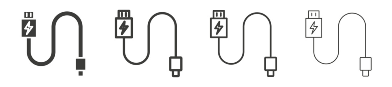 Phone cable icons vector pack in black color