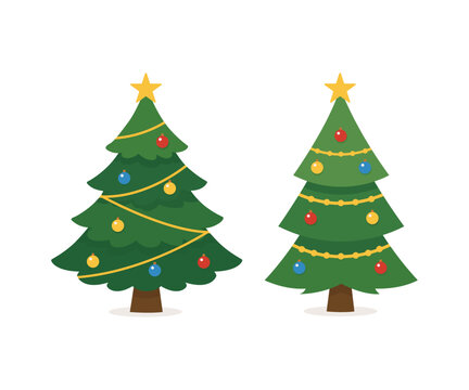 Christmas Tree Decoration Vector Set &ndash; Two Festive Christmas Trees with Ornaments