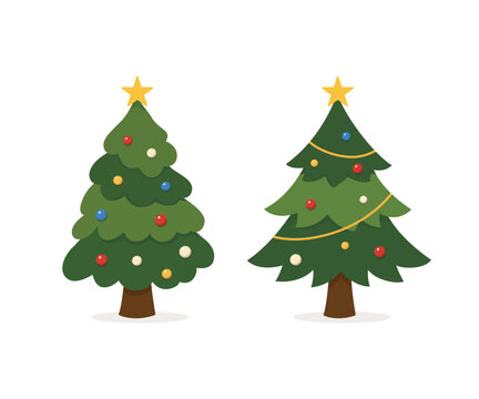 Christmas Tree Decoration Vector Set &ndash; Two Festive Christmas Trees with Ornaments