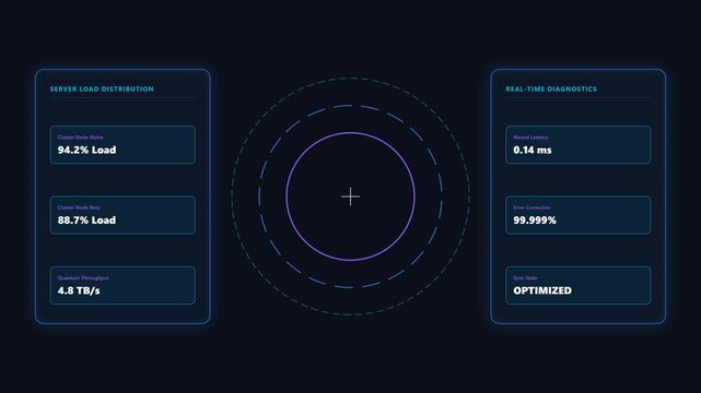 Futuristic Data Analytics HUD Interface Showing Real-Time Network Performance Metrics and Cyber Security Neural Monitoring Systems