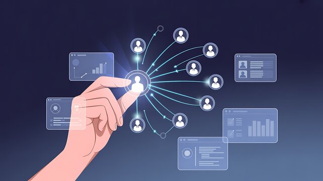 Audience segmentation and customer network targeting concept. Person selecting connected group icon. customer profiling, market segmentation, lead targeting, community reach digital marketing strategy