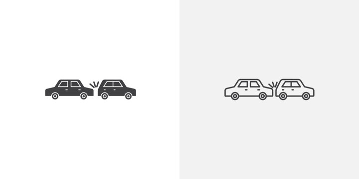 Rear end collision icon set for ui designs on white background