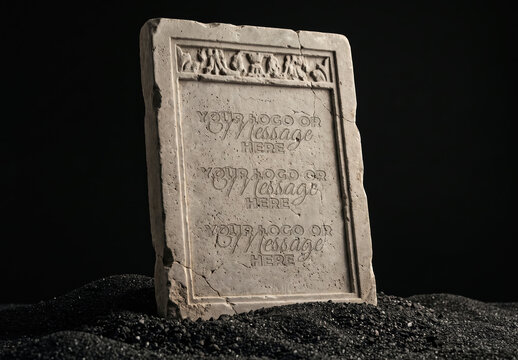 Ancient Stone Plaque in Sand Engraved Mockup