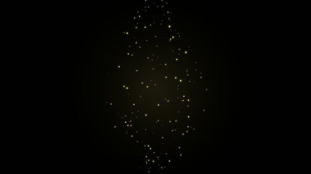 Abstract golden particles floating in dark space background