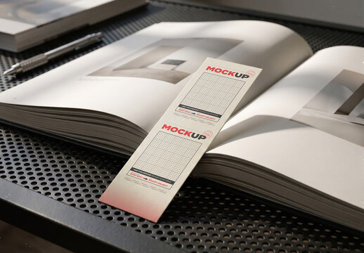 Bookmark in Open Book Design Branding Mcokup