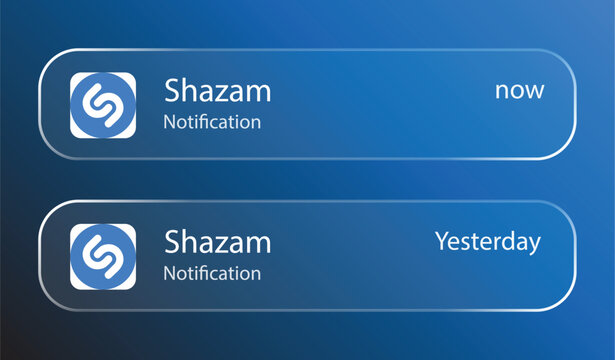 Shazam Notification Interface in Liquid Glass Style, Editorial Use Only