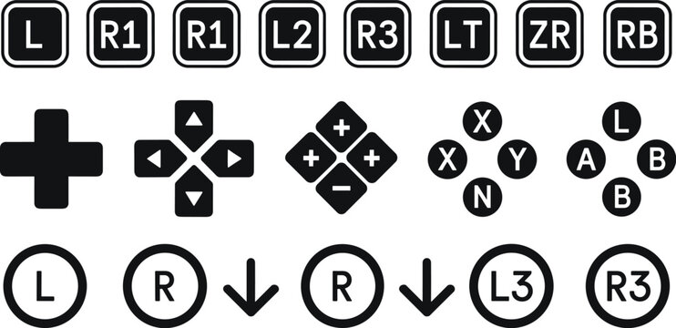 Video Game Controller Buttons and D- Pad Icons D-pad