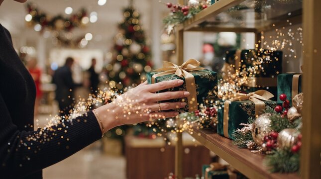 Christmas consumer behavior concept with festive shopping and transparent scatter plot, representing customer preferences, purchasing patterns, retail research and holiday market analysis.