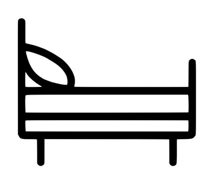 Minimalist daybed frame shown from the side with a raised headboard post, lower footboard post, dual mattress base rails, and an angled pillow, clean contour vector icon on a white backdrop