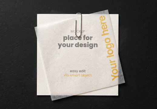 Square Paper with Trace Paper Above composition with Clip Mockup