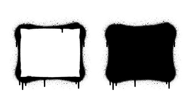 Black Rounded Rectangle Spray Paint Frame Grunge Dripping Border Shape Street Art Graffiti Decorative Graphic Element Badge Label Poster Branding Design isolated on transparent background