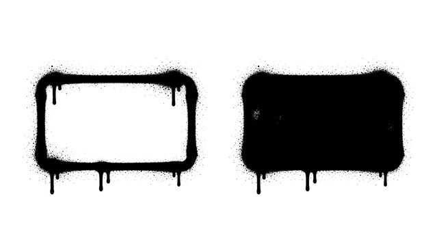 Black Rounded Rectangle Spray Paint Frame Grunge Dripping Border Shape Street Art Graffiti Decorative Graphic Element Badge Label Poster Branding Design isolated on transparent background
