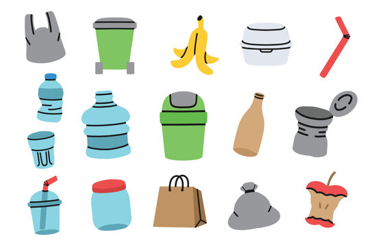flat garbage doodle good for icon, background, element design, pattern, etc