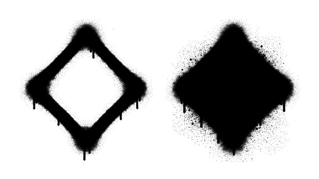 Black Diamond Shape Spray Paint Frame Grunge Dripping Geometric Border Street Art Graffiti Abstract Decorative Graphic Element Badge Label Poster Branding Design isolated on transparent background