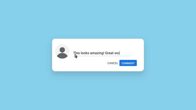 social media comment section UI with auto typing text and mouse click