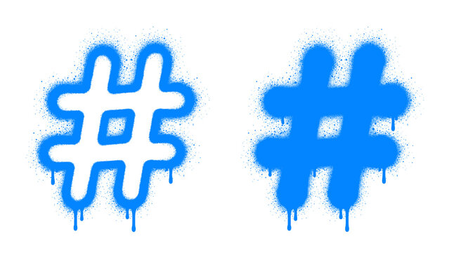 Blue Hashtag Spray Paint Symbol Grunge Dripping Typography Mark Street Art Graffiti Graphic Element Badge Label Poster Branding Design isolated on transparent background