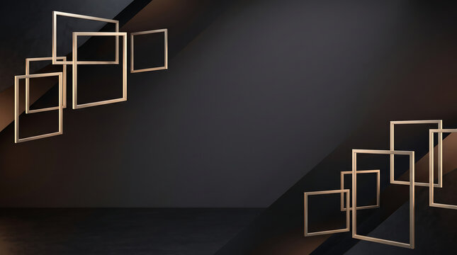 Stacked rectangular frames create a cascading effect with diminishing sizes against a dark gradient surface.