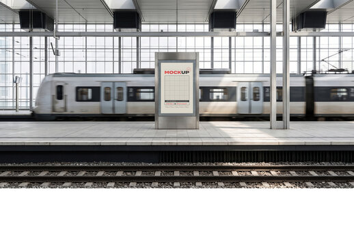 Train Passing Railway Station Sign Mockup