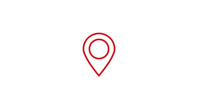 red location pin map marker icon with circular center on clean white background, minimal navigation symbol for GPS, address, travel, mapping, web interface and location services