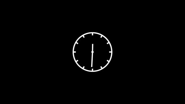 Black clock icon with circular outline and hands on clean white background, minimal time symbol for schedule, timer, deadline, watch, business, navigation, interface and technology