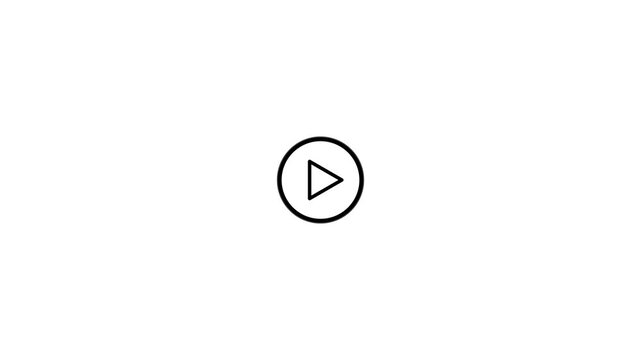 Black video play button icon with triangular symbol on clean white background, minimal media player control for entertainment, streaming, playback, video content, web and app interface