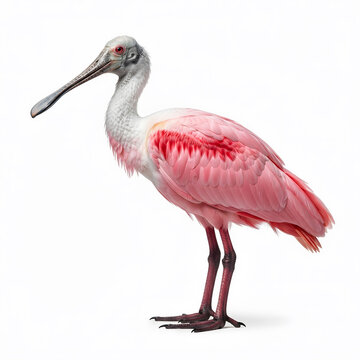 Pink Spoonbill Bird Isolated on White Background