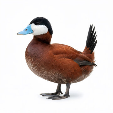 Male Ruddy Duck with Bright Blue Bill and White Cheeks Isolated