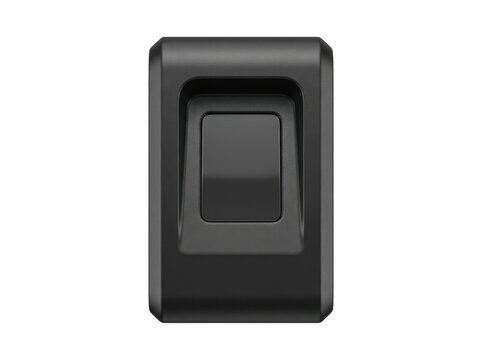 Modern black fingerprint scanner device with touchpad and minimalist design on transparent surface.
