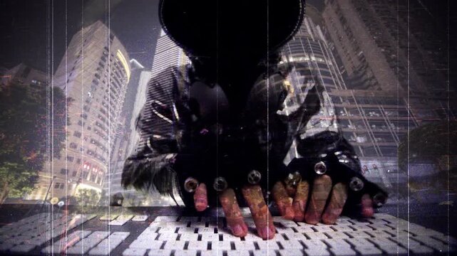 chongqing city with masked hacker in the foreground