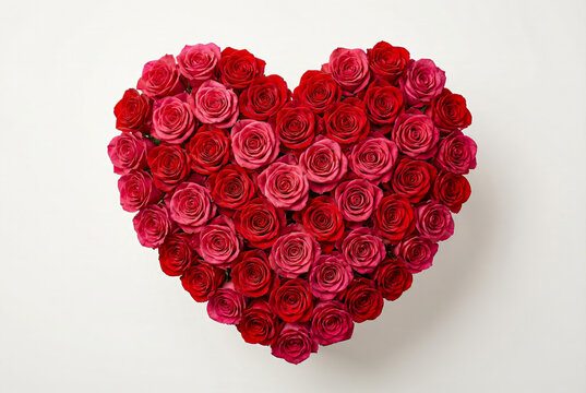 Heart Shape Made of Red and Pink Roses Valentine Symbol