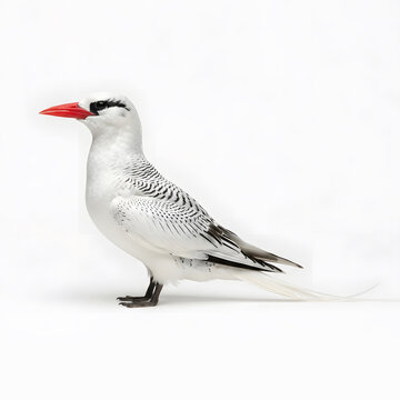 Stunning White Seabird with Red Beak and Elegant Tail Streamers