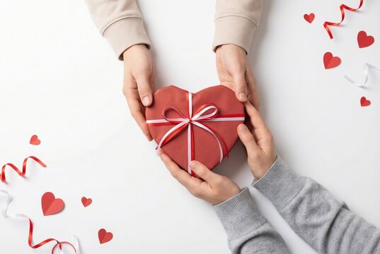 Giving Heart Shaped Gift Valentines Day Love Concept