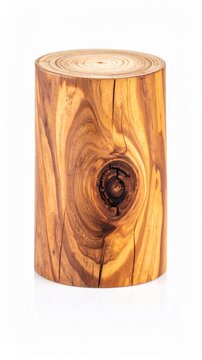 Natural Olive Wood Cylinder Block Isolated on White Background
