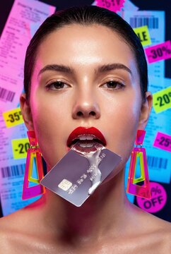 Woman Holding Credit Card Consumerism Sales Concept