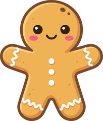 Obraz premium Cute smiling gingerbread man Christmas cookie cartoon character illustration flat vector element isolated on white