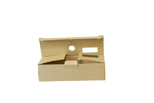 Open cardboard box isolated on white background, Cardboard box insert template for electronic product packaging