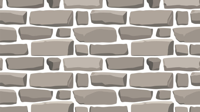 Seamless repeating masonry pattern of stacked rectangular stone blocks in warm gray tones with soft bevelled shadows, realistic architectural rock wall vector illustration on white backdrop