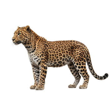 Majestic Leopard Standing Isolated on White Background
