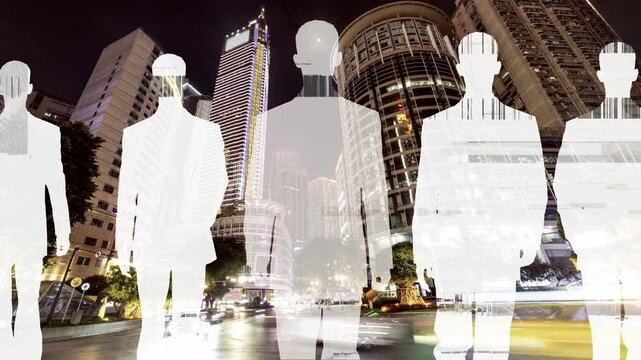 chongqing city with silhouettes of walking business man