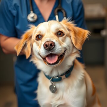 Happy dog at veterinary clinic