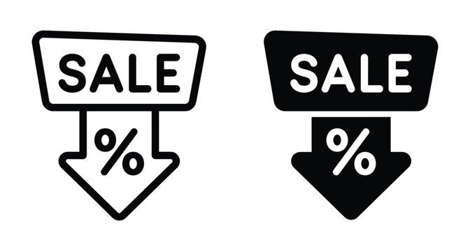 Sale discount icon set with downward arrow and percentage symbol for price reduction promotion marketing retail shopping commerce business deals