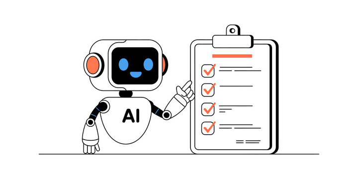 Cute ai robot holding a clipboard with a checklist of tasks