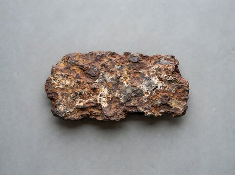 Flat piece of heavily rusted iron metal with rough oxidized surface texture