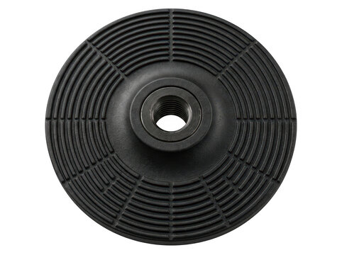 Black circular ventilation grill with ribbed pattern isolated on transparent background.