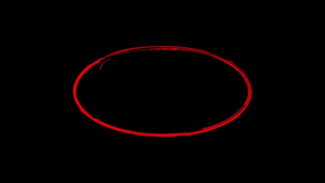 Hand drawn red brush circle highlight animation on transparent background, rough marker stroke with alpha channel for video editing and visual emphasis