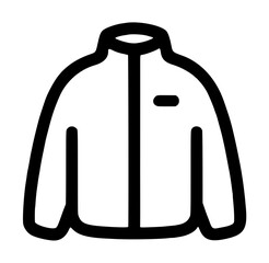 Simple minimalist black and white line art vector icon of a fleece zip-up jacket with collar and chest pocket, hand-drawn illustration for fashion, outdoor clothing, apparel design graphics © Olivia