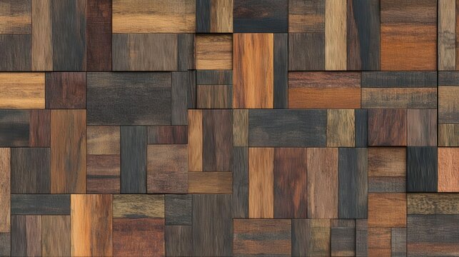 Wooden Mosaic Texture Rich Brown, Orange, and Black Blocks
